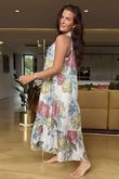 Made In Italy Paradise In Bloom Tiered Long Dress Olive And Pink /25 =